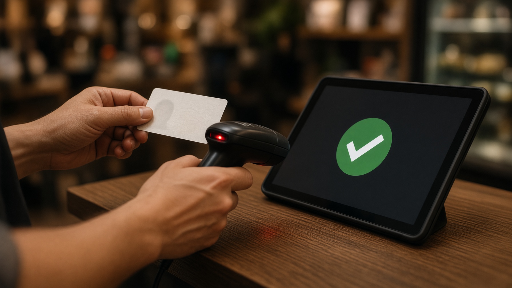 Driver's license being scanned at the counter